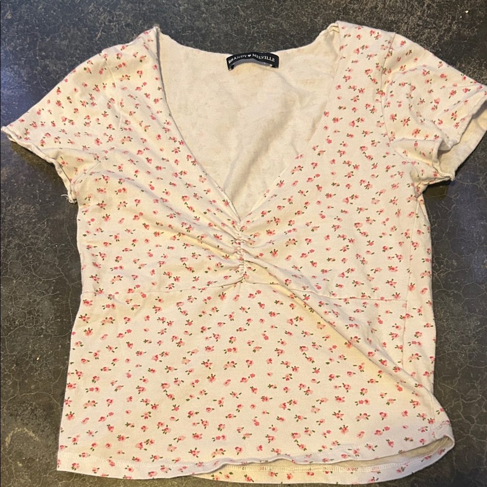 American Eagle Outfitters Pink Floral V-Neck Blouse